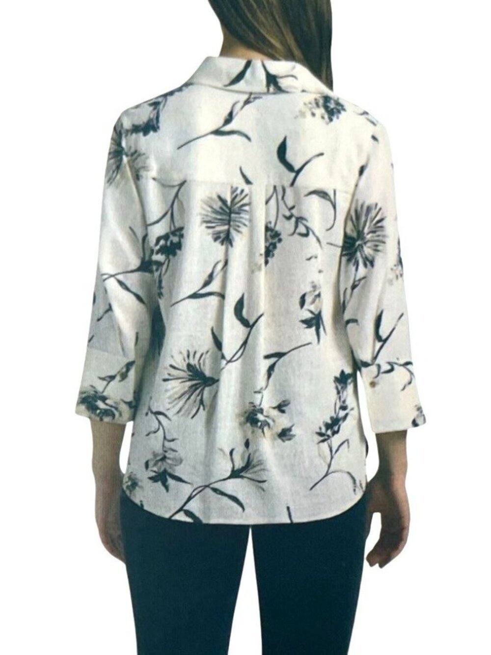 NWT Matty M Women's XS Linen Blend Floral Button-Down Shirt 3/4 Sleeve G2240 - Picture 2 of 11